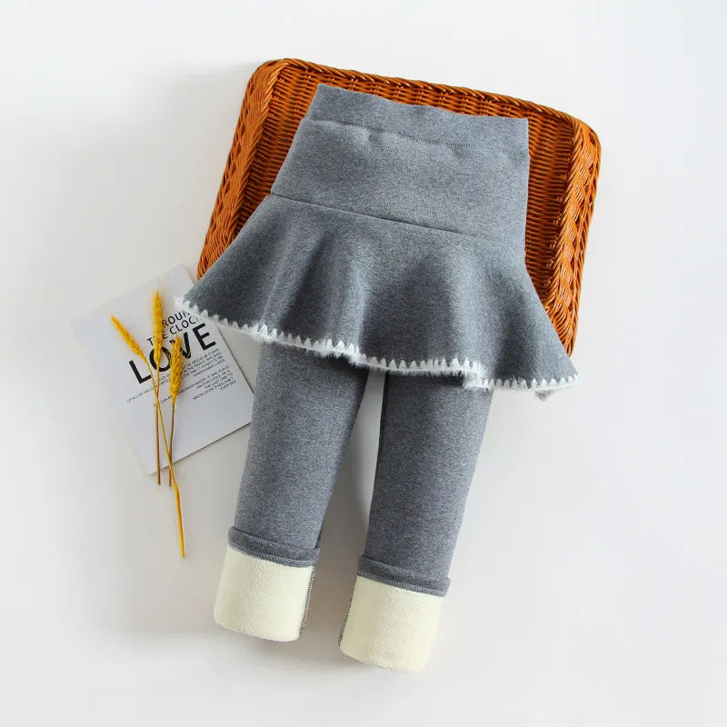 Girls Winter Leggings Pants Kids Pants Fleece Legging for Girls Thick Warm False Two Pieces Culotte Children Skirtpants Trousers light gray 3