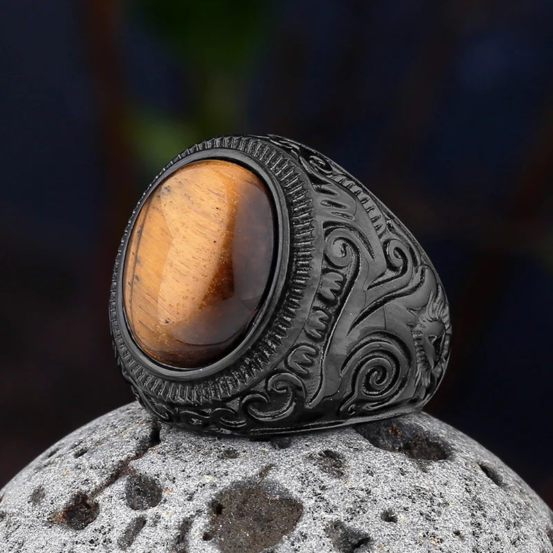 Stainless Steel Jewelry Ring Men Black Stone Rings Trend Charm Fashion Male Women Finger Band Engagement Wedding Gift V822 Us Size