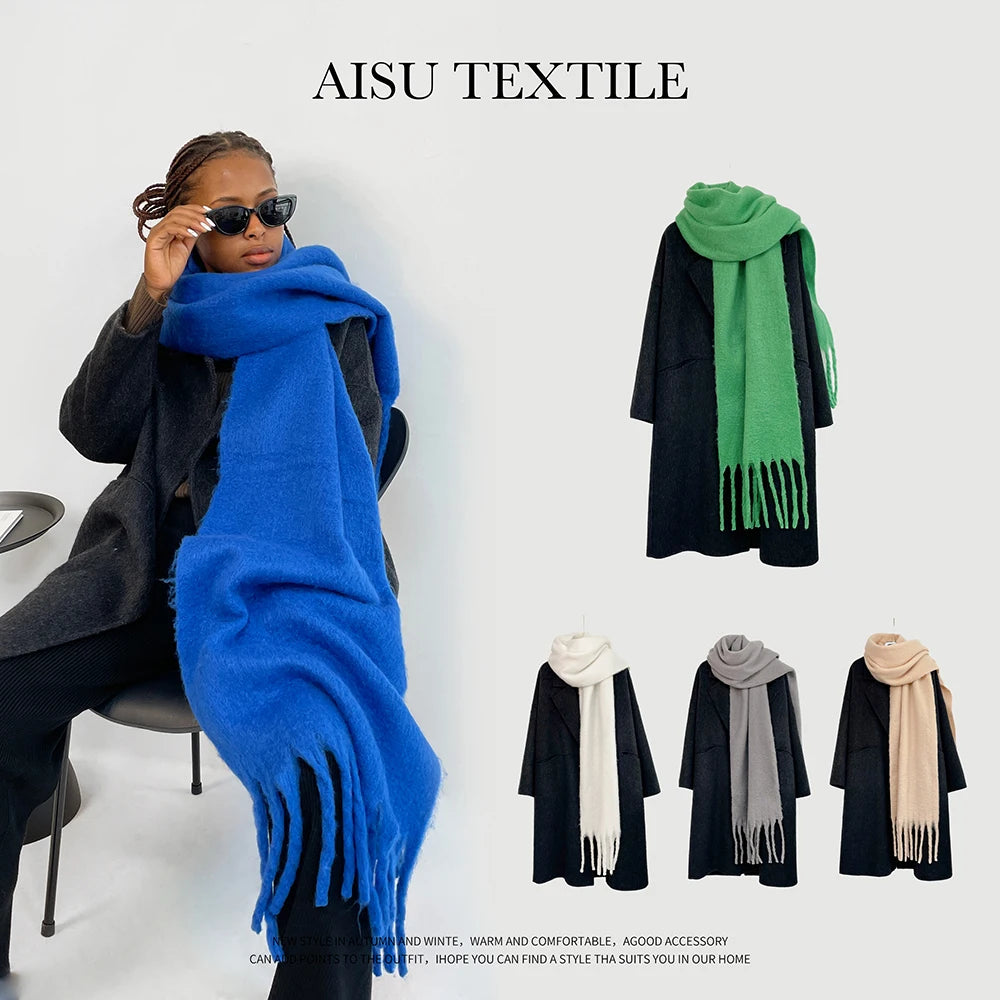 Winter Warm Scarf Women Girl Fashion Solid Color Shawl Stole Faux Cashmere Bandana for Lady 210*40cm