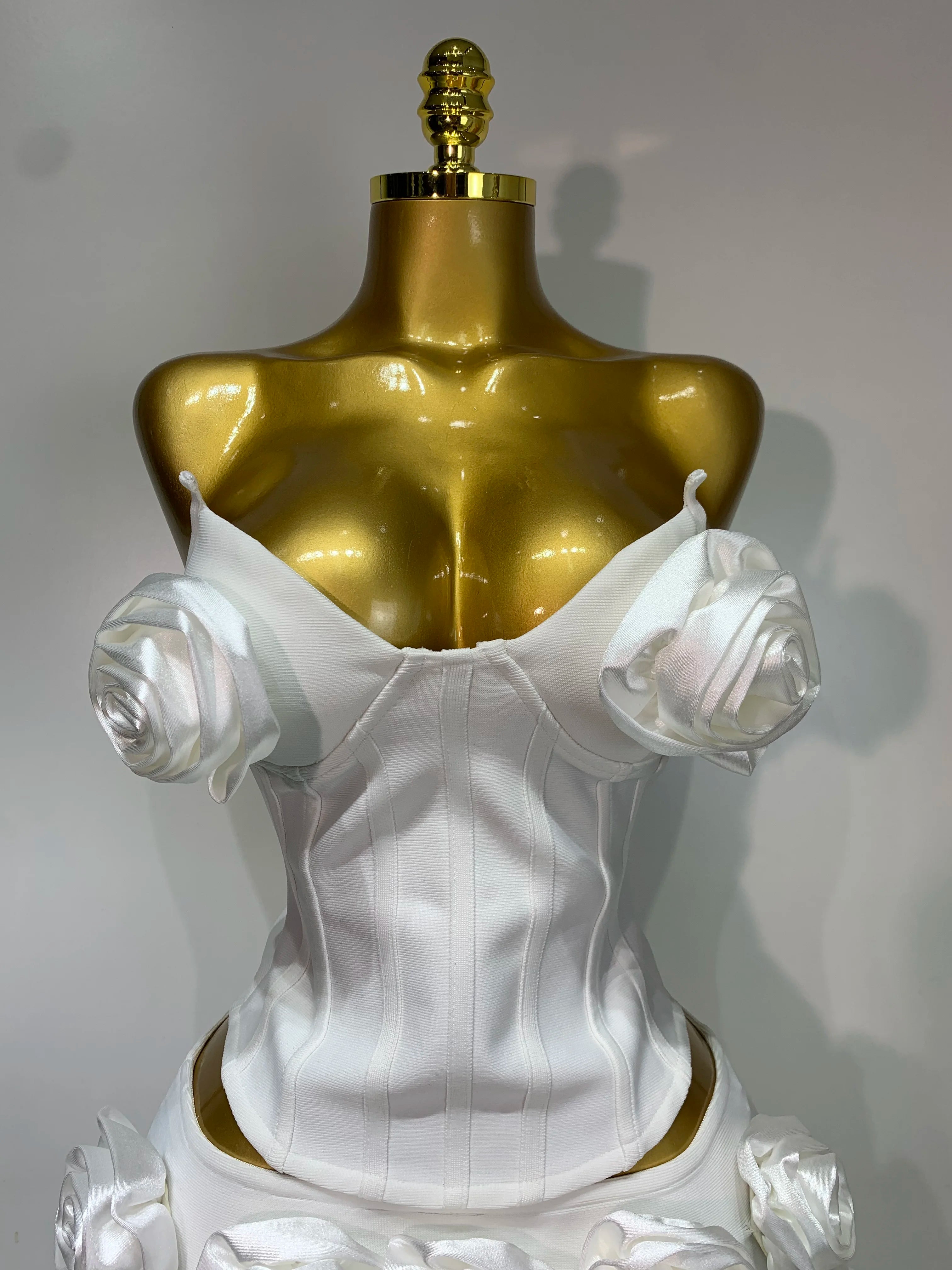 Women Sexy Backless Sleeveless 3D Flower Strapless Two Piece Set 2025 Celebirty Elegant Evening Club Party Luxury Birthday Gown