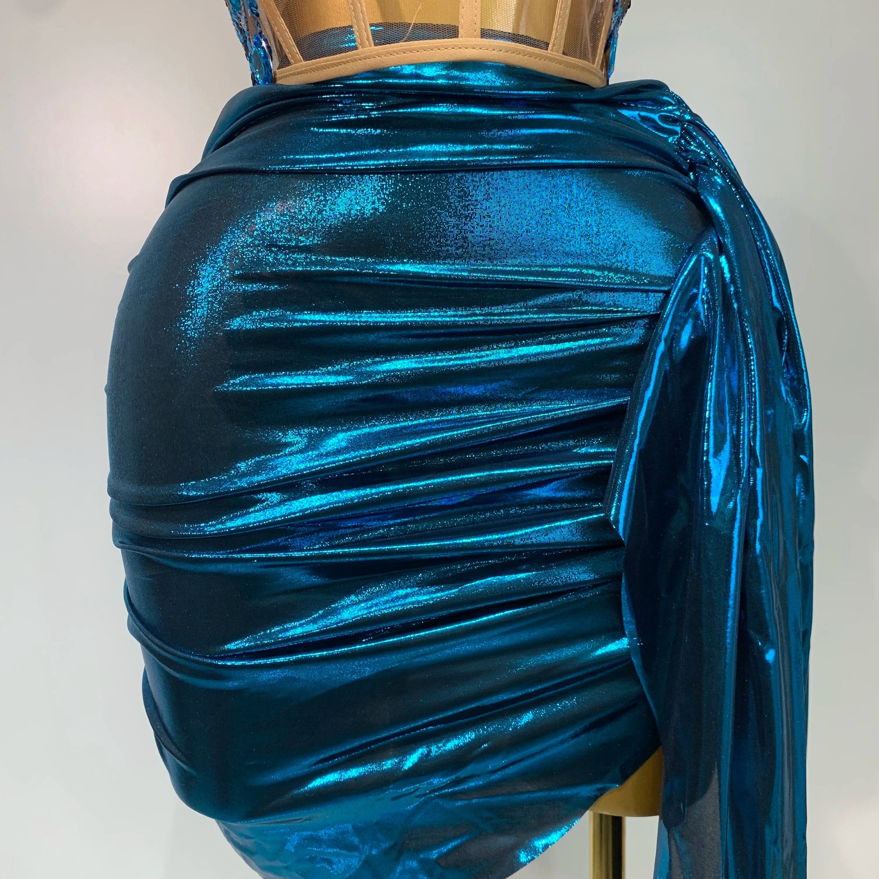 Ensemble haut et jupe sexy dos nu à paillettes et strass de luxe pour soirée, bal de promo, boîte de nuit, chanteur, tenue de scène, 2025