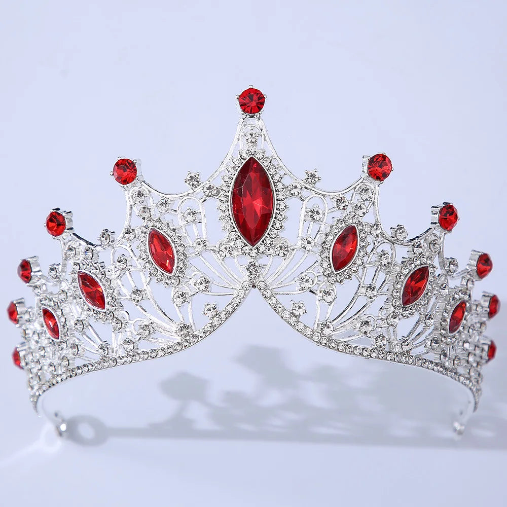 Baroque Black Tiara Crown For Wedding Birthday Party Hair Jewelry Queen Bridal Bride Purple Crystal Crown Hair Accessories silver red