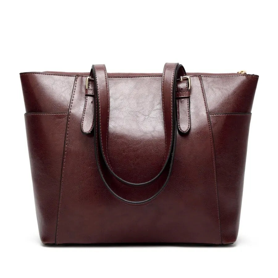 Retro Style Tote Bag Women's Fashion Faux Leather Shoulder Bag Large Zipper Handbag 2023 Fashion Hign Capaciity Handbag SB386-Coffee