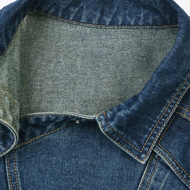 DEAT Fashion Women's Denim Jackets Lapel Retro Deconstruction Asymmetry Zipper Long Sleeve Short Coat Winter New 29L1194