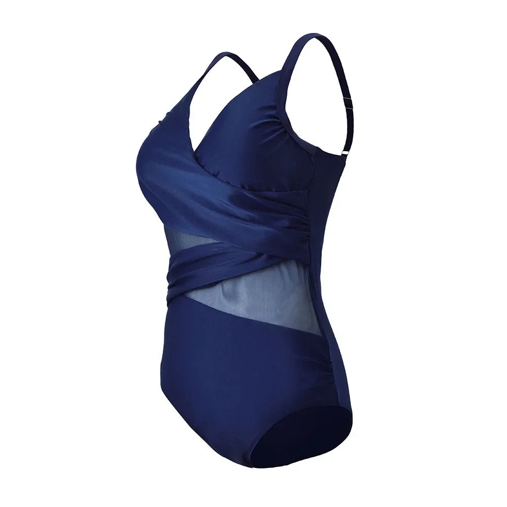Plus Size Swimwear Women New Sexy Mesh One Piece Swimsuit Female Large Size Bathing Suit Summer Beachwear Swimming Suit 4XL