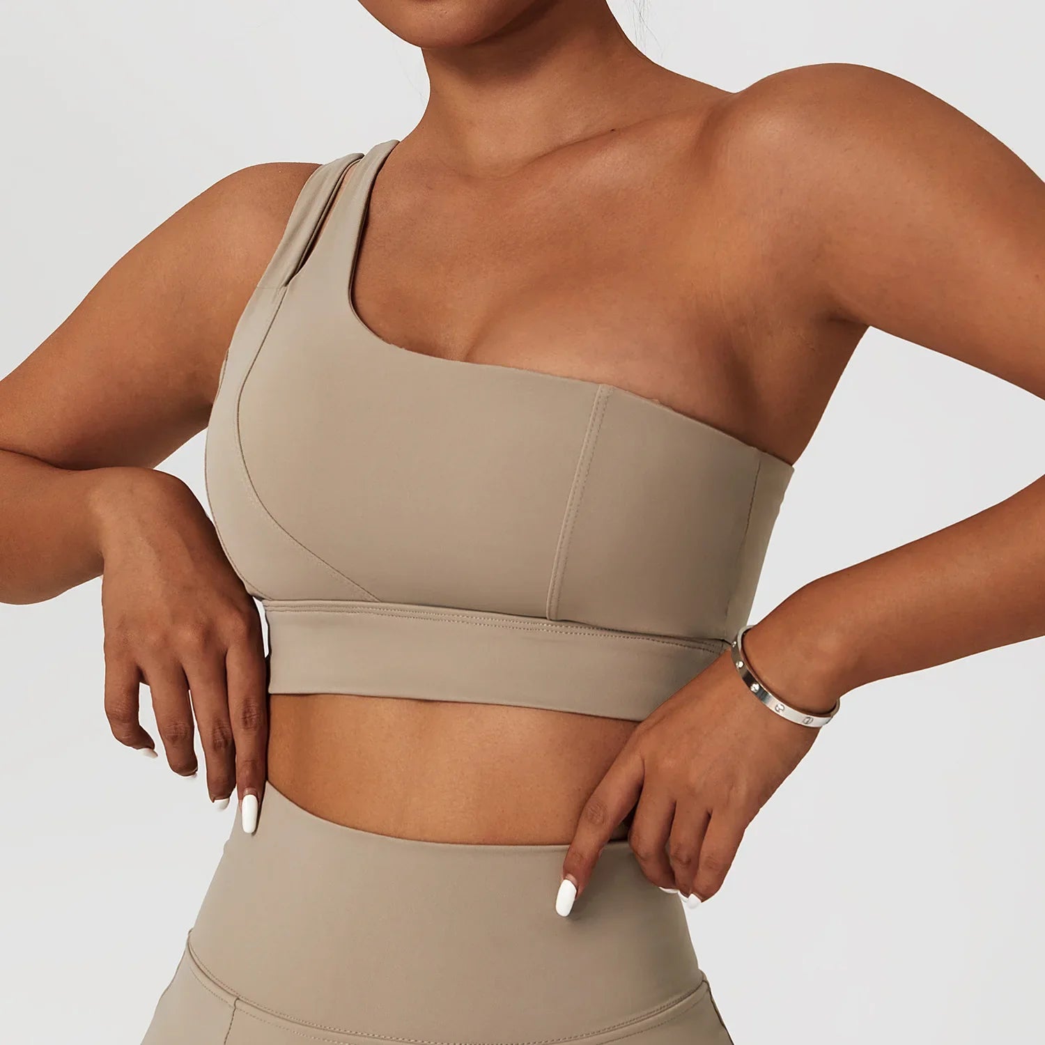 Yoga Skirt Set Women Workout Sport Gym Wear Suit High Wais Fitness Crop Top Female Tennis Sportswear One Shoulder Bra Oat color-Bra 1pcs