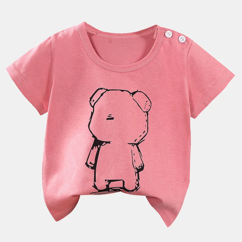 Children's Clothing T-Shirt Kids Clothes Boys Girls Summer Cartoon Tops Short Sleeve Clothes 100% Cotton Baby Clothing Pink bear