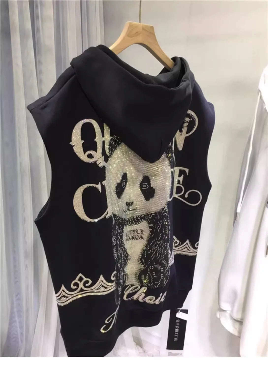 Plus Size Animal Letter Stamping Diamond Women's Jackets Sleeveless Hooded Fashion New Coat Vest Autumn Winter Female Cardigan