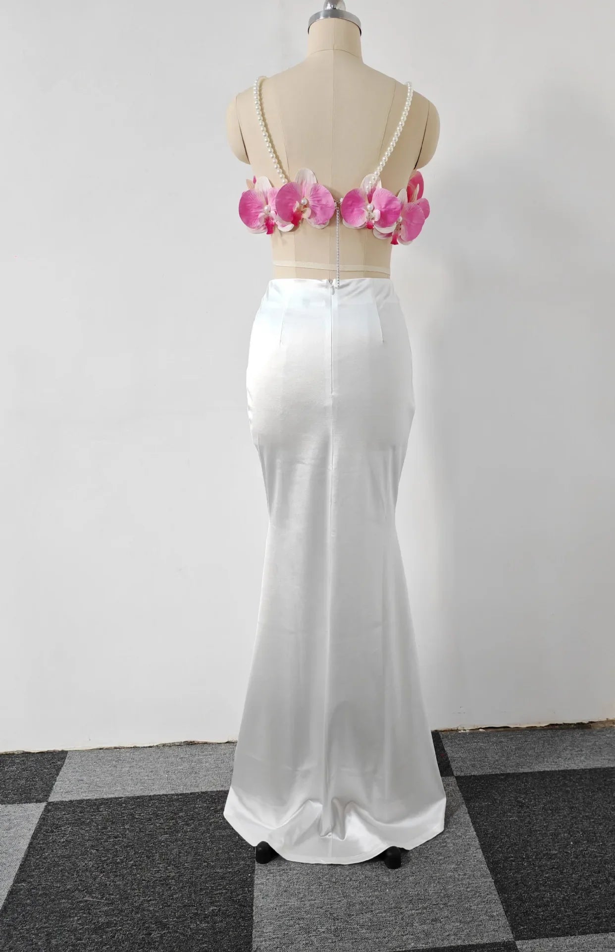 Pink Florals Women Sleeveless Sexy Square Collar 2 Pieces Bodycon Long Dress Cute Vacation Birthday Party Celebrate Dress