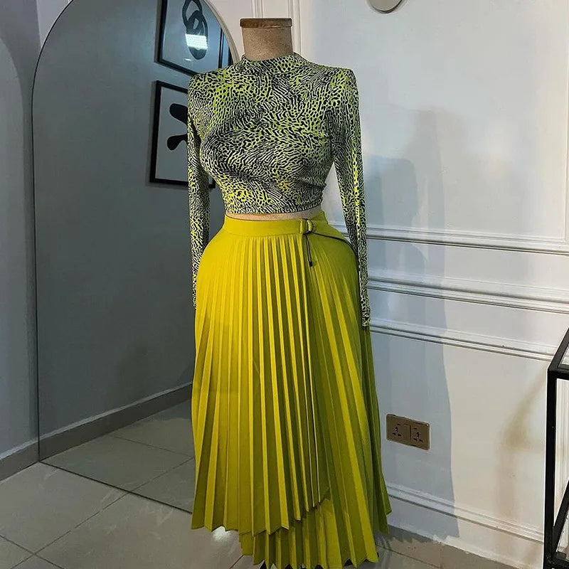 Women's summer new high-waisted slimming lace irregular mid-length A-line skirt olive