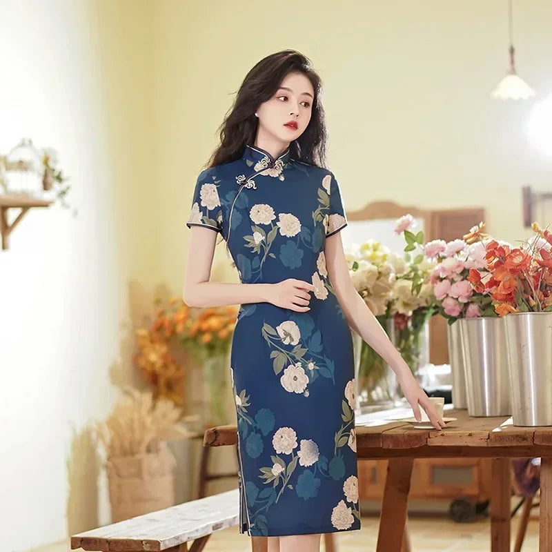 Cheongsam Qipao Moda Roupas Casual Elegante Estilo Étnico Vestido Vintage para Mulheres Streetwear Roupas Femininas Festa Chinesa