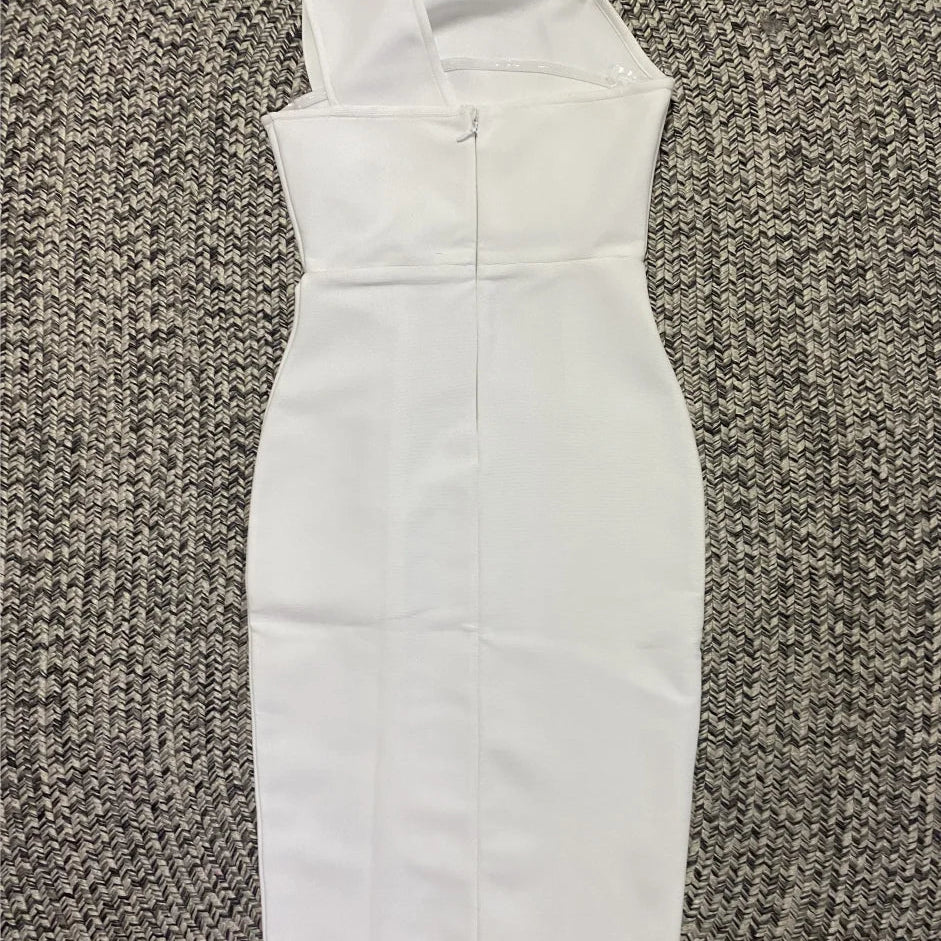 White Color Women Sexy One Shoulder Button Bodycon Mini Dress Rayon Bandage Fashion Nihtclub Party Elegant Evening Party Dress