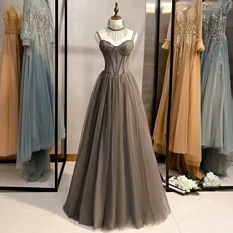 Prom Party Dresses Sexy See-Through Bodice Floor Length Evening Dress Formal Occasion Gown