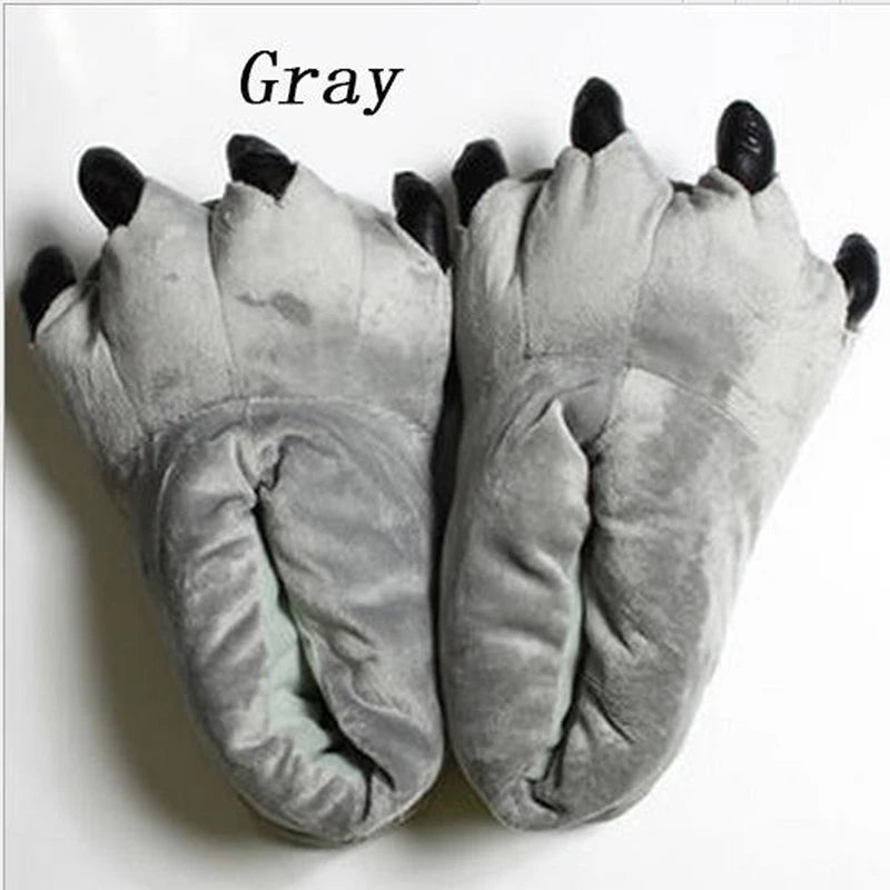 Winter Warm Soft Indoor Floor Slippers Women Men Shoes Paw Funny Animal Christmas Monster Dinosaur Claw Plush Home grey