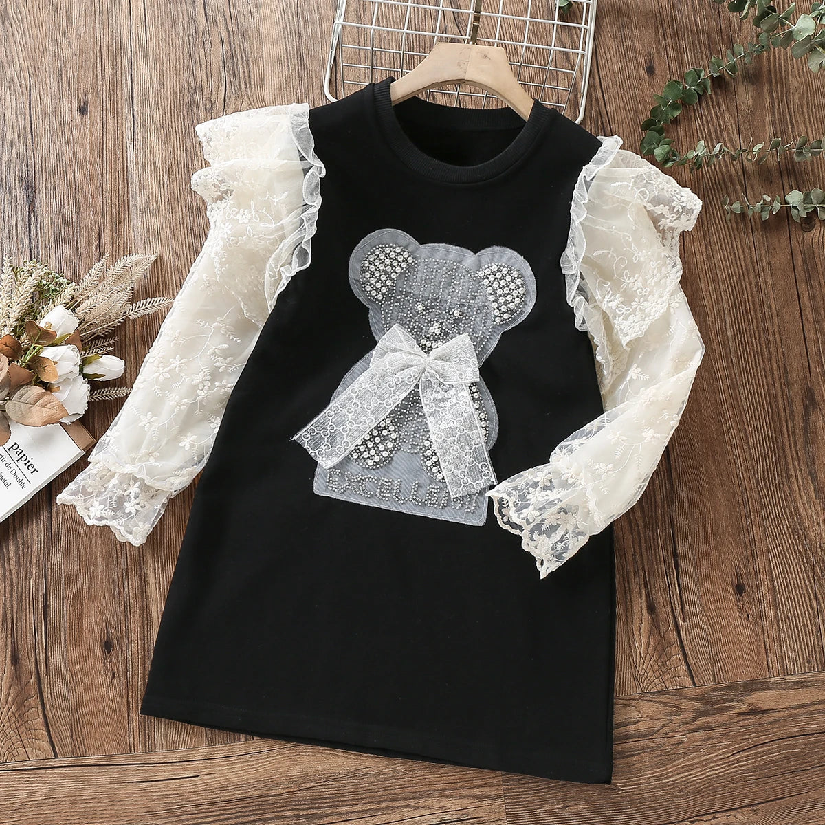 Cute Baby Girls Dresses Spring Autumn Puffle Sleeve Kids Princess Clothes Plaid Doll Collar Party Teens Wear for 6 8 10 12 Years Black