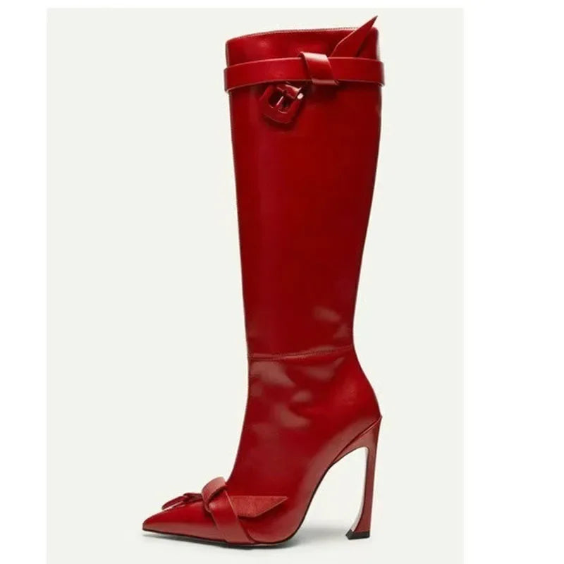 European and American New Pointed Sexy Slim High-heeled Skinny Boots Autumn and Winter Not Exceeding Knee High High Boots