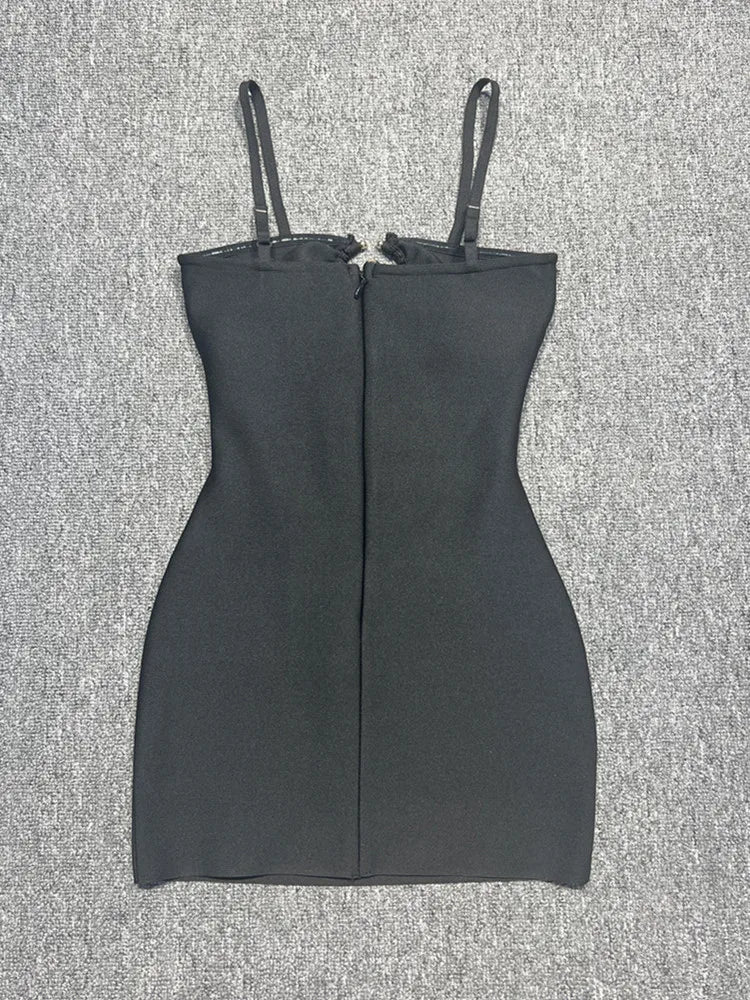 Women Summer Sexy Sleeveless Backless Sequined Black Mini Gowns Bandage Dress Elegant Celebrity Evening Party Club Dress