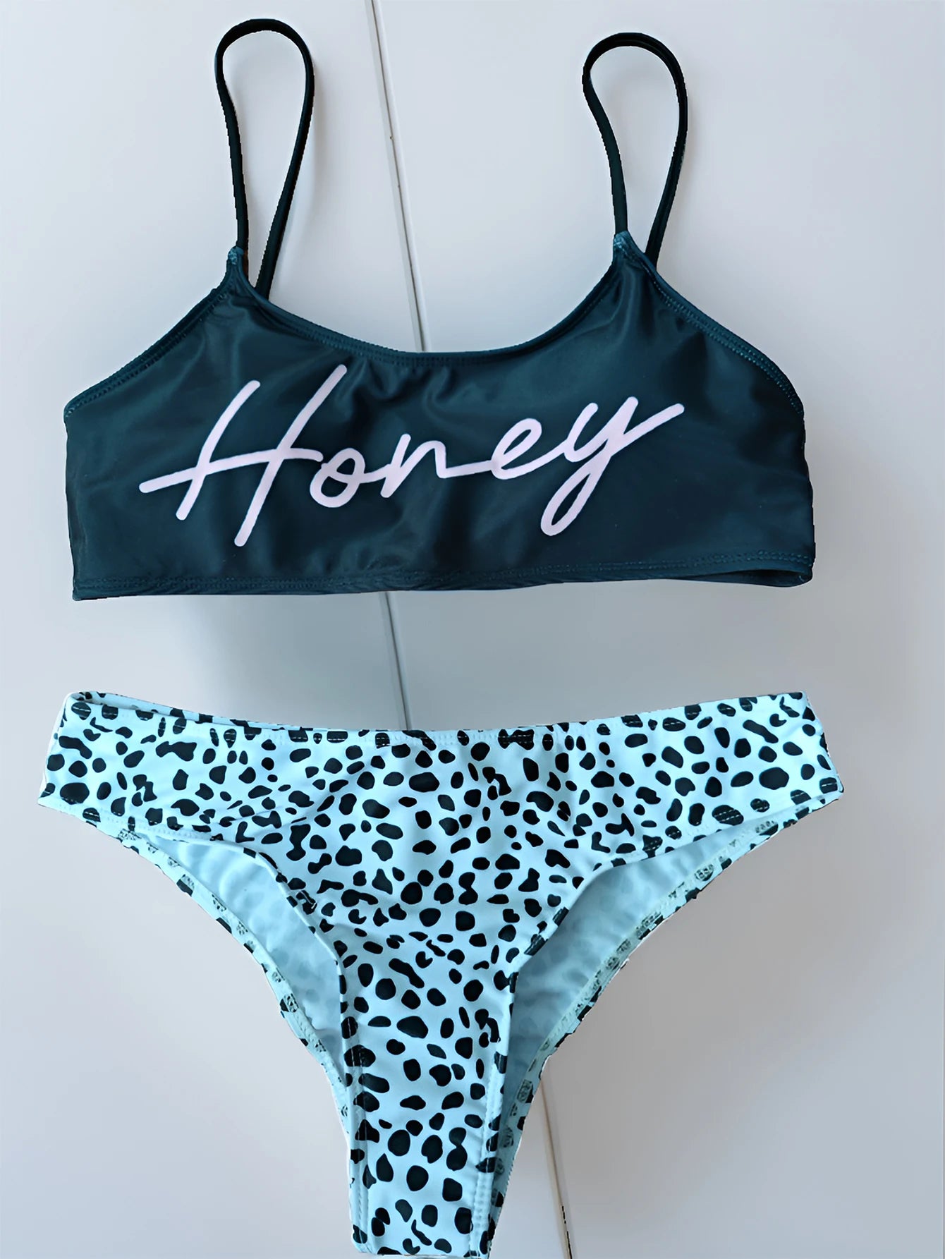 Women Swimwear Bandeau Bandage Bikini Set with honey print Push Up Backless Biquinis Vintage Hawaii Beach Wear Solid Swimsuit