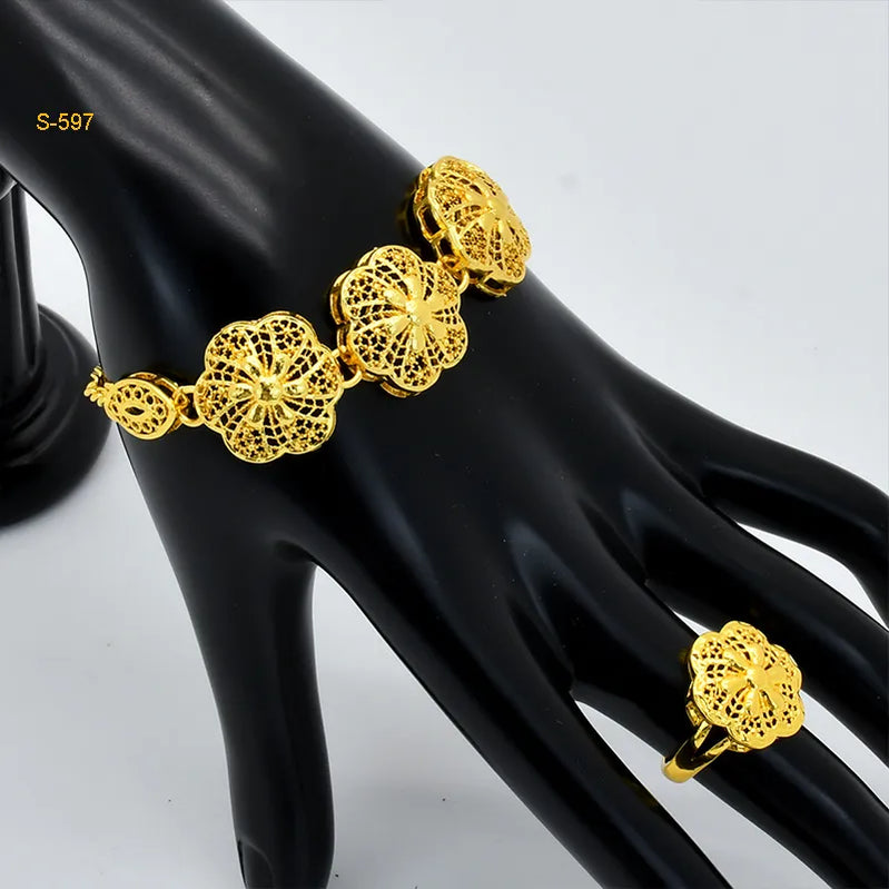 Ethiopian Tassel 24k Gold Plated Jewelry Sets For Women Arabic Wedding Indian Bridal Dubai Necklace And Earring Set Gifts