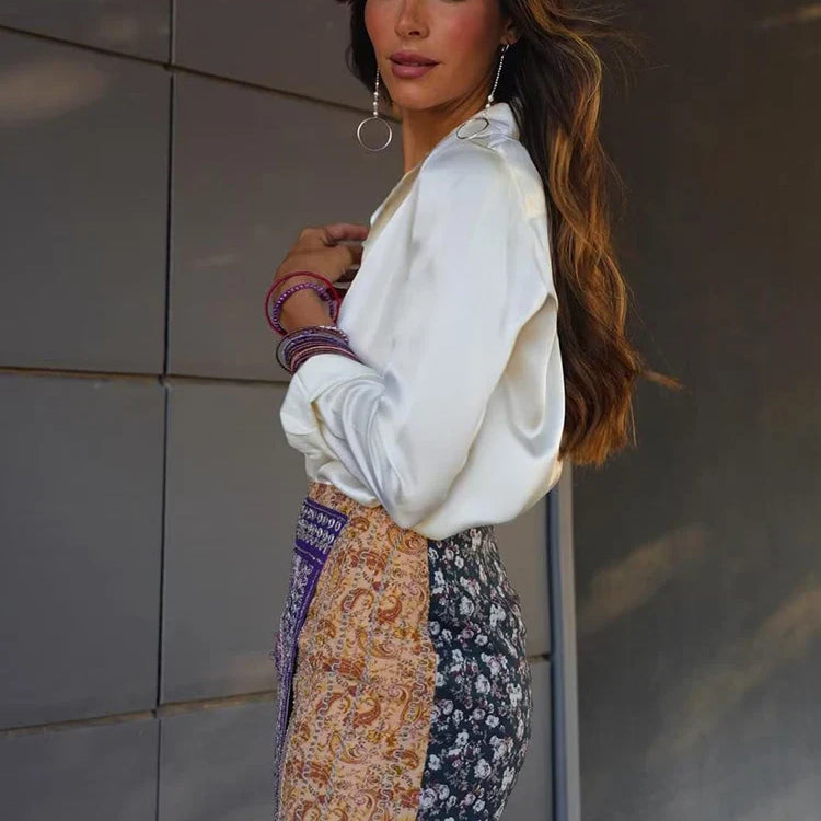 Boho Women Elegant Floral Print Mini Skirts 2023 Fashion Ladies Slim Patchwork Purple Skirt Vintage Female Chic Bottoms