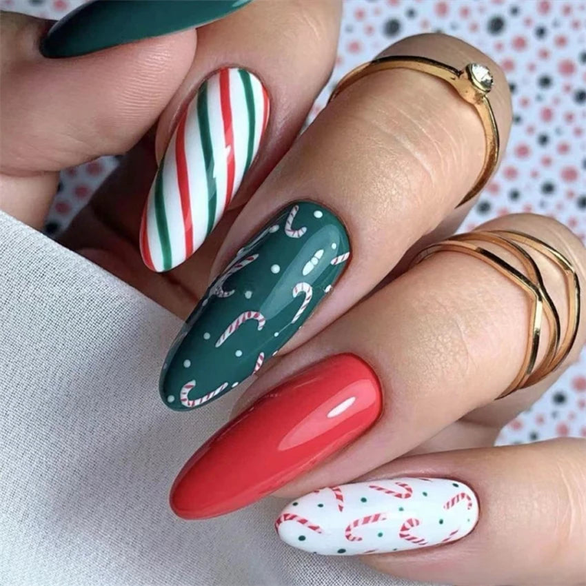 24Pcs/Set Christmas Collection Wearing False Nails Art Elk Santa Claus Snowman Press on Nail Tips Kawaii Acrylic Stick on Nails PDJ2057-SD-02
