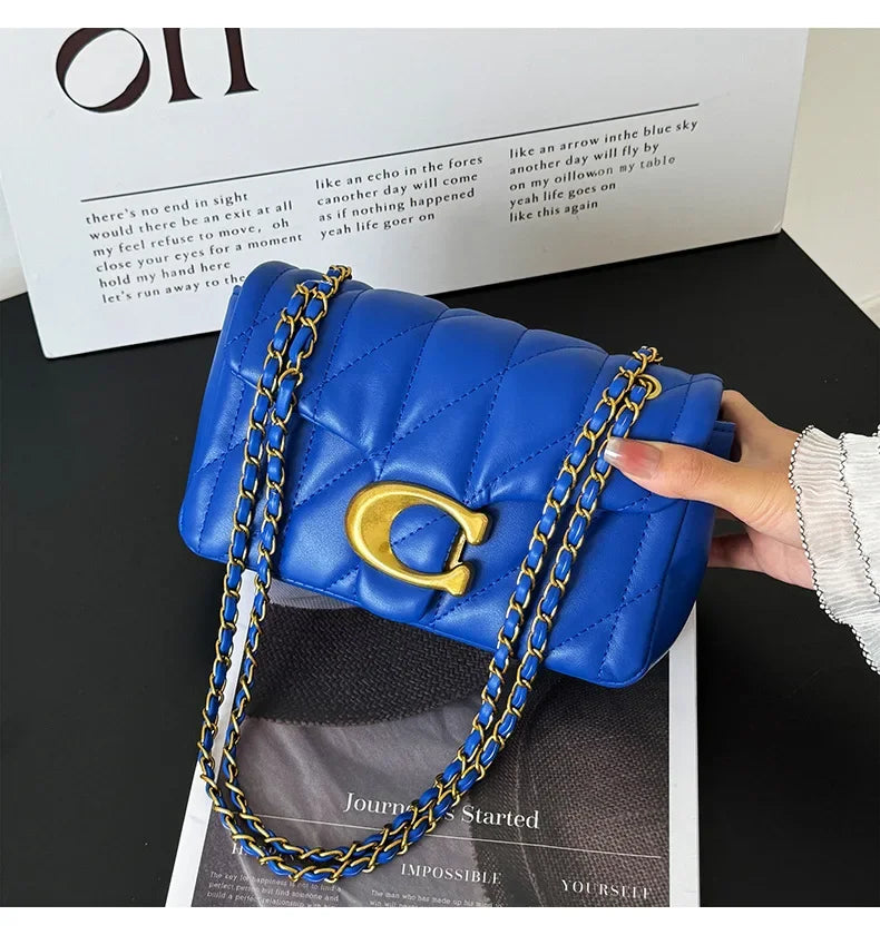 Chain Crossbody Bag New Personality Leisure All Match Diamond Check Embroidery Line Shoulder Bag Fashion Armpit Small Square Bag