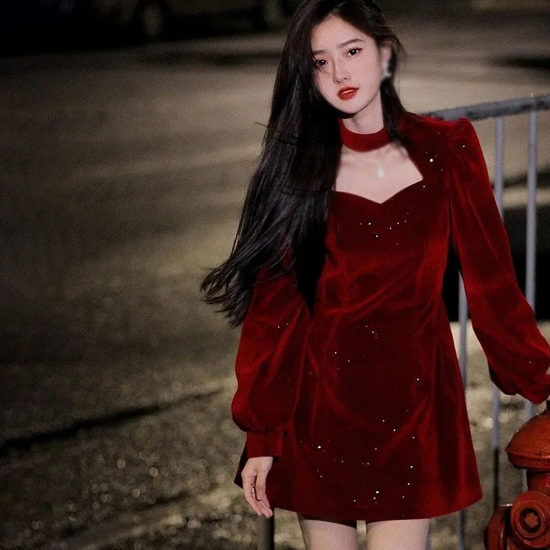 Women's Long Dress Autumn And Winter Dress Christmas High-end Neck Elegant Slim