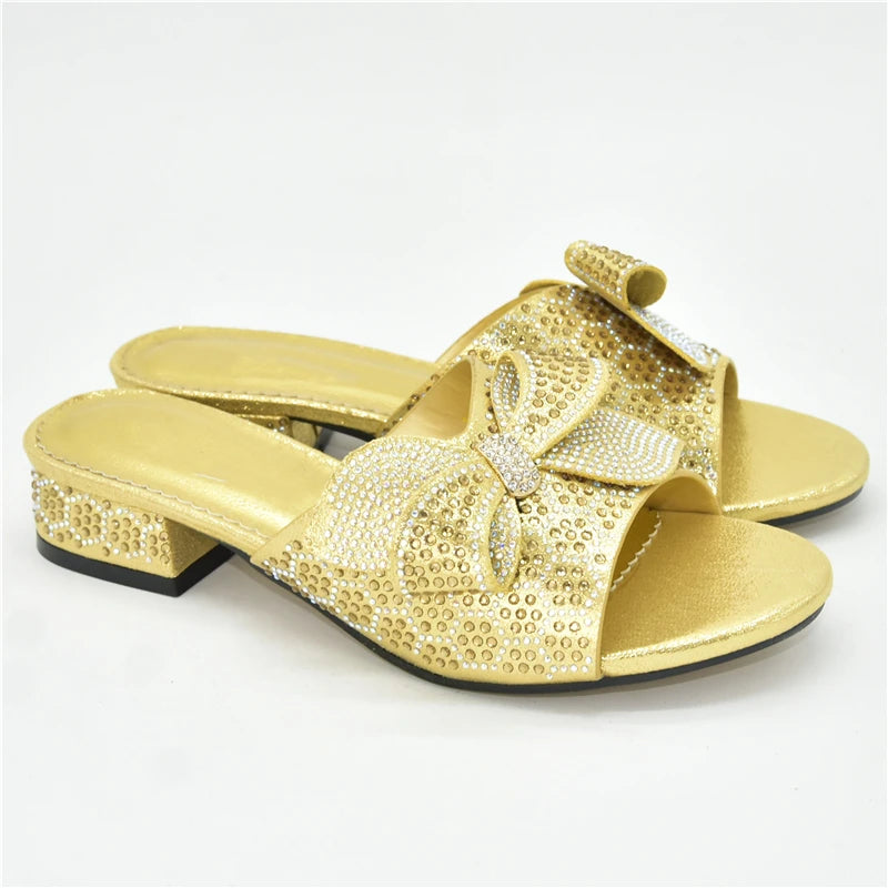Crystal Big Bow Low Heels Women Rhinestone Bowtie Wedding Shoes Big Size Italian Elegant Women Party Pumps