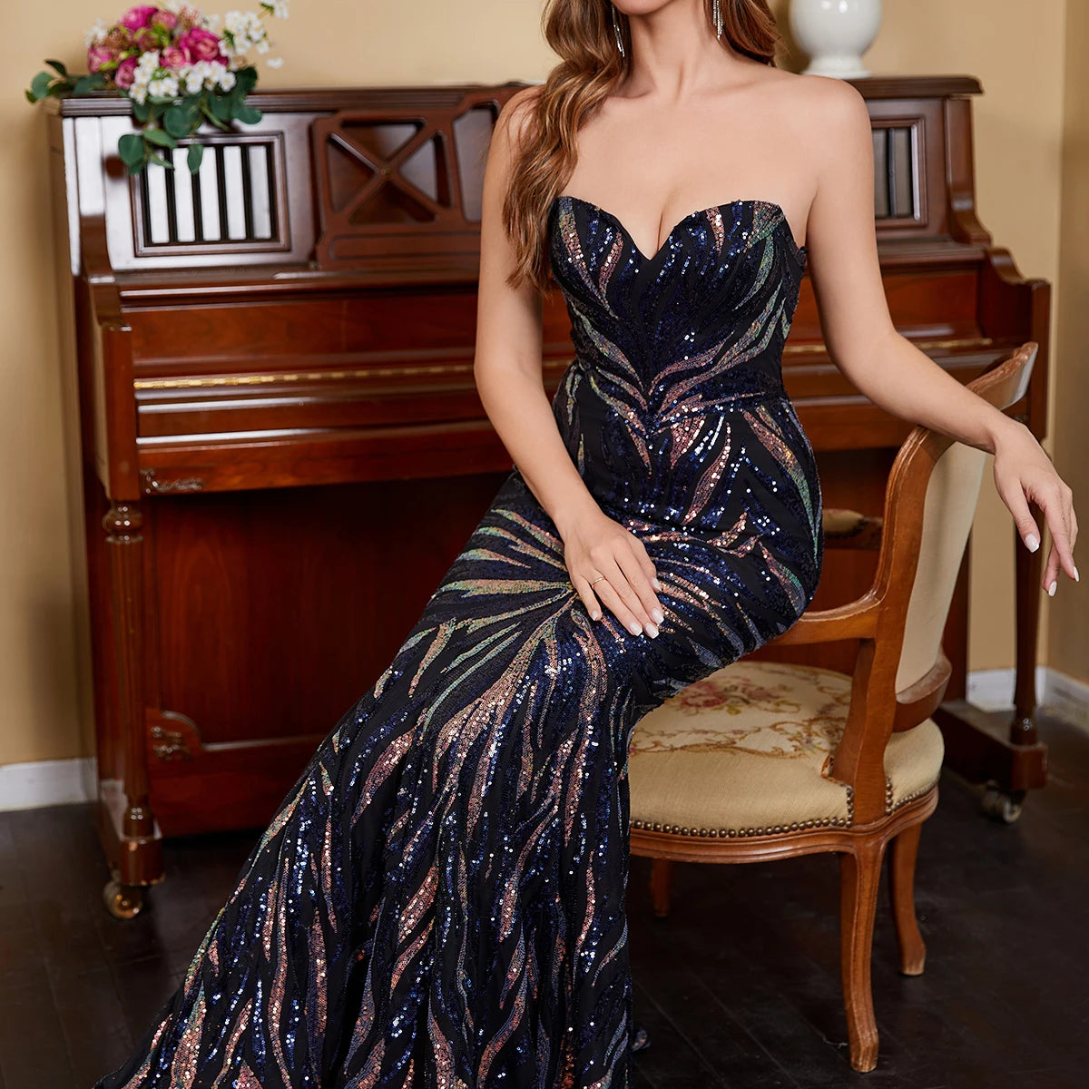 Elegant Mermaid Prom Dresses Long Colorfull Sequin Formal Evening Party Gowns for Women Sparkly Sequin Cocktail Dresses Zip