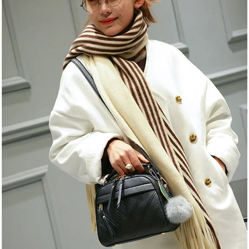 Women Messenger Bags PU Leather Handbag Inclined Shoulder Bag Women Crossbody Handbags Bag Ball Tassel Bag