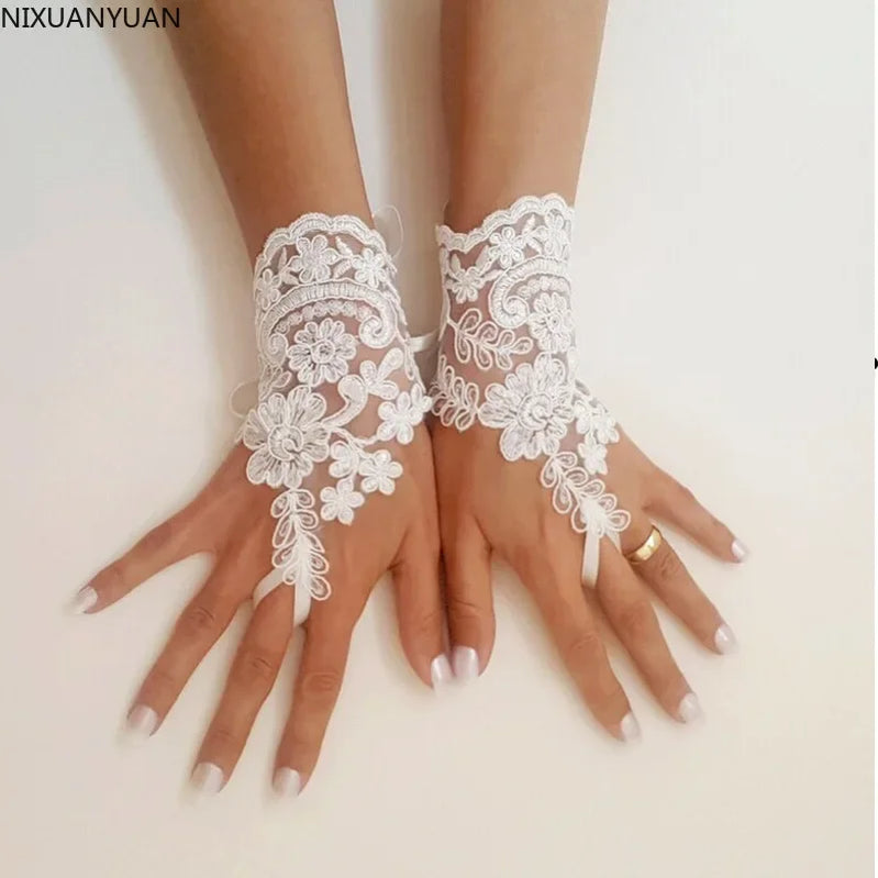 Guantes Fingerless Gloves Novias Women's Lace Gloves Wedding Accessories Transparent Vintage Bride White Accessory Mittens