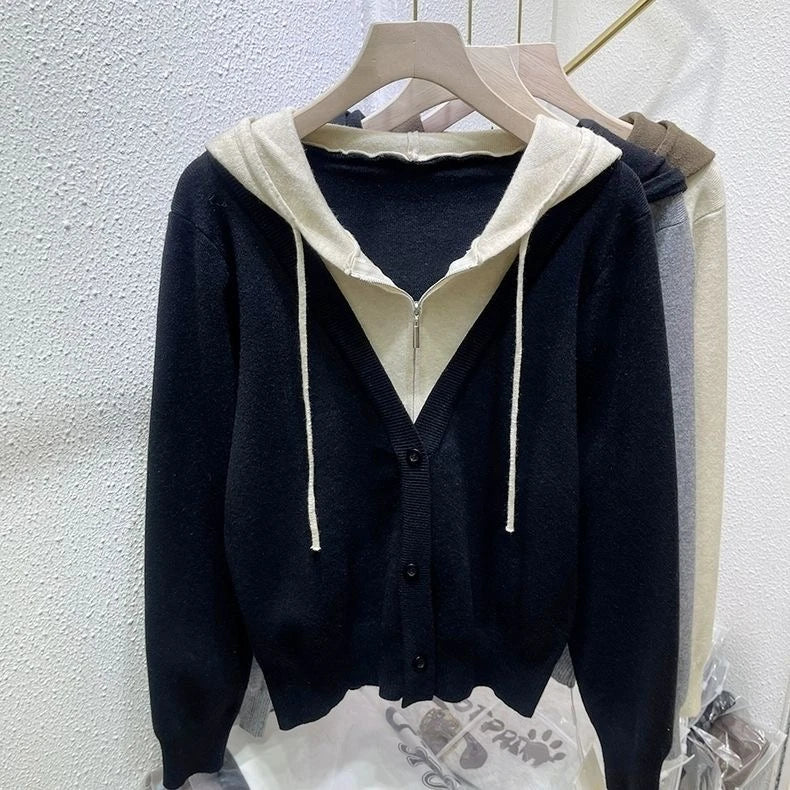 Autumn and winter hooded Maillard sweater sweater design casual loose long-sleeved shirt Joker tide. black One Size