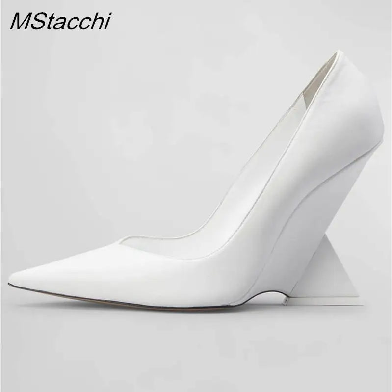 Runway Women Heels Pumps 2025 Designer Shoes Patent leather Pointed Toe Slingback Shallow Luxury Brand Strange Heel Woman Shoes