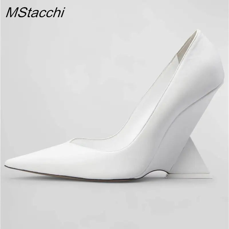 Runway Women Heels Pumps 2025 Designer Shoes Patent leather Pointed Toe Slingback Shallow Luxury Brand Strange Heel Woman Shoes