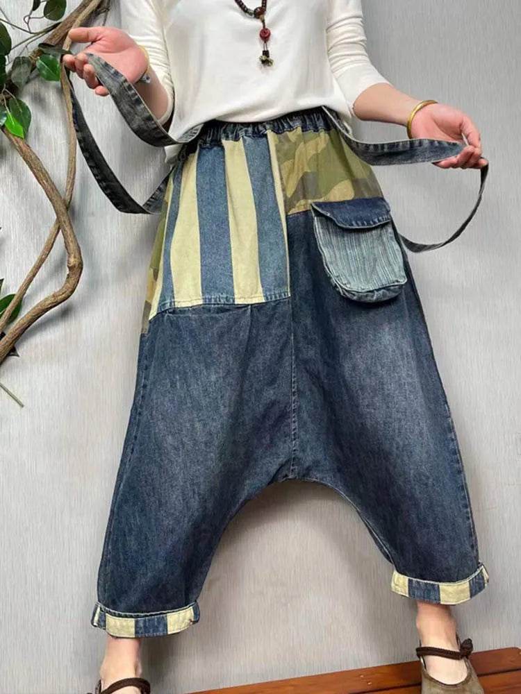 Max LuLu New Spring Women Patchwork Loose Casual Cross Pants European Style Punk Vintage Street Denim Trousers Pocket Jeans