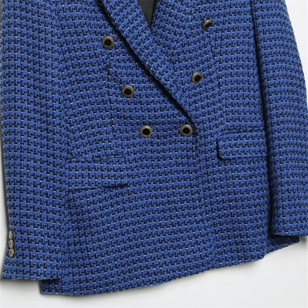 Winter Women's Fashion Loose Texture Double breasted Casual Flip Collar Suit Top Coat