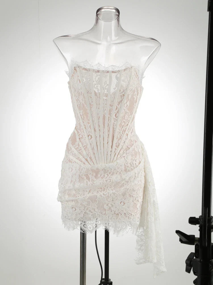 White Birthday Dress for Women Luxury Women's Dresses Lace Patchwork Elegant Evening Gowns Spring Woman Prom Clothing