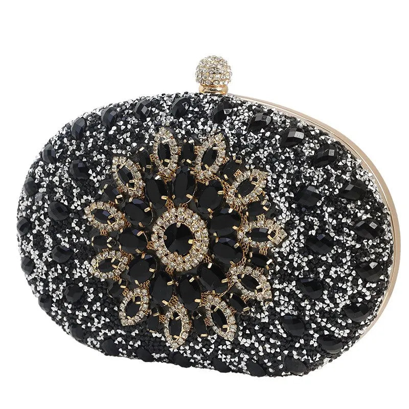 Women Dinner Bag Fashion New Sunflower Inlaid Diamond Banquet Hand Bag Dress Evening Bag Black