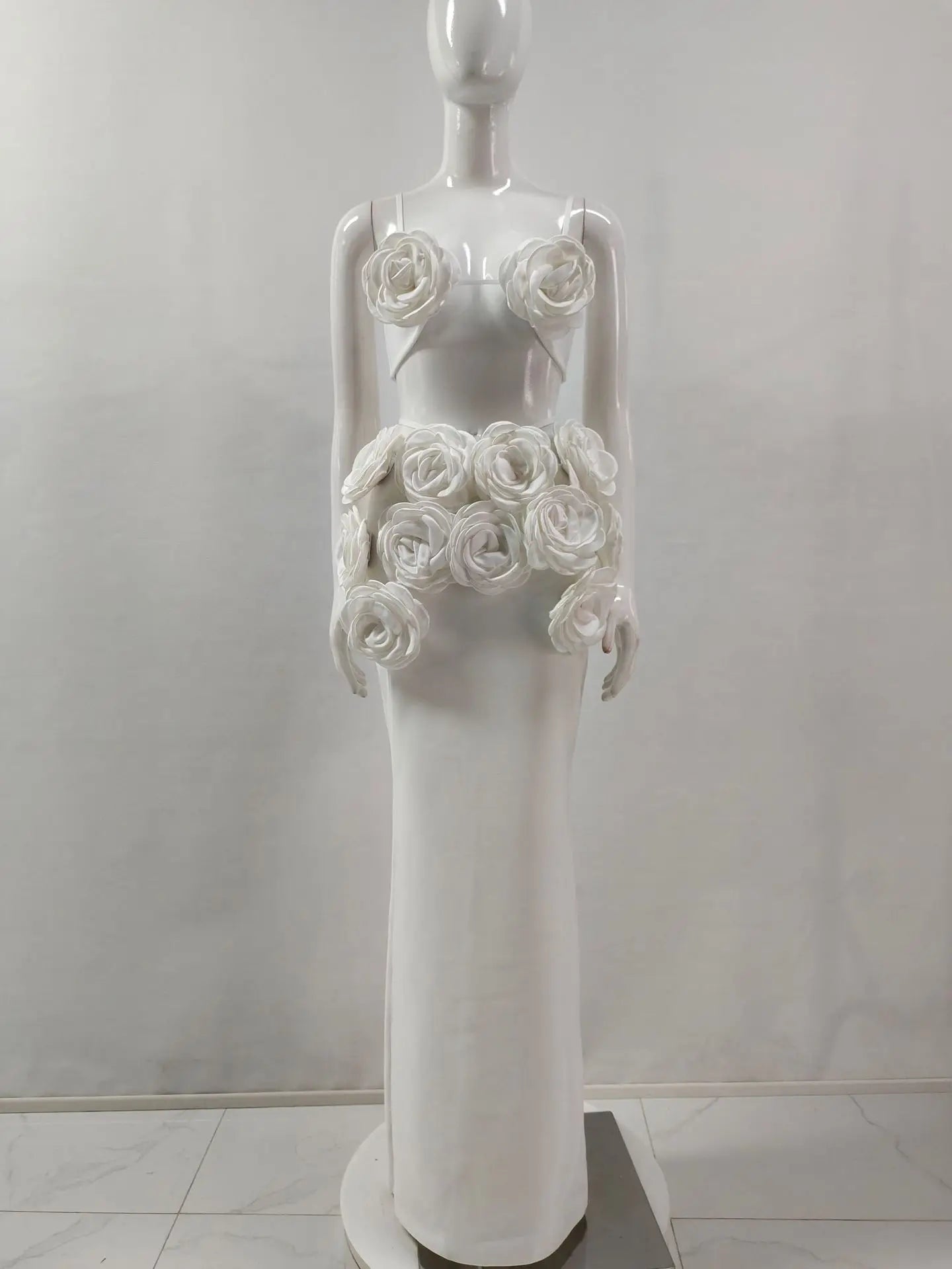 Black White Color Women Sexy Sleeveless V-Neck Bodycon 2 Pieces Bandage Long Dress Florals Celebrate Nightclub Party Outfit