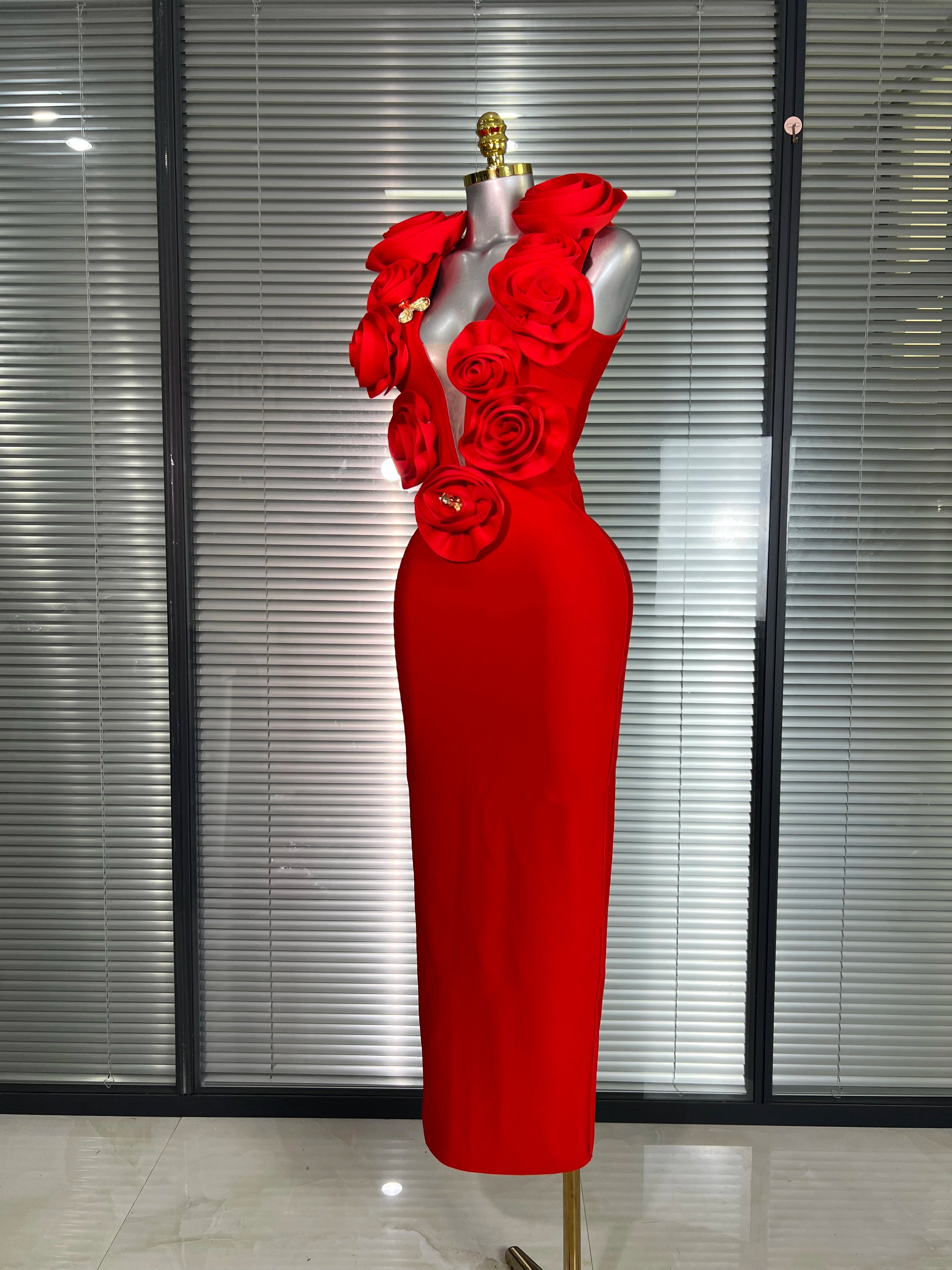 Summer New Women Sexy Red Black Flower Tank Long Bodycon Bandage Dress Birthday Celebrity Party Dress