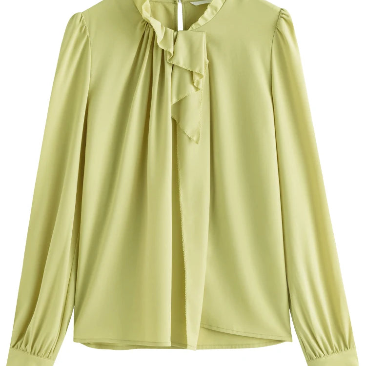 French Long-sleeved Vintage Shirt for Women Spring Summer Niche Style Wood Ear Design Commuter Solid Shirt Office Lady