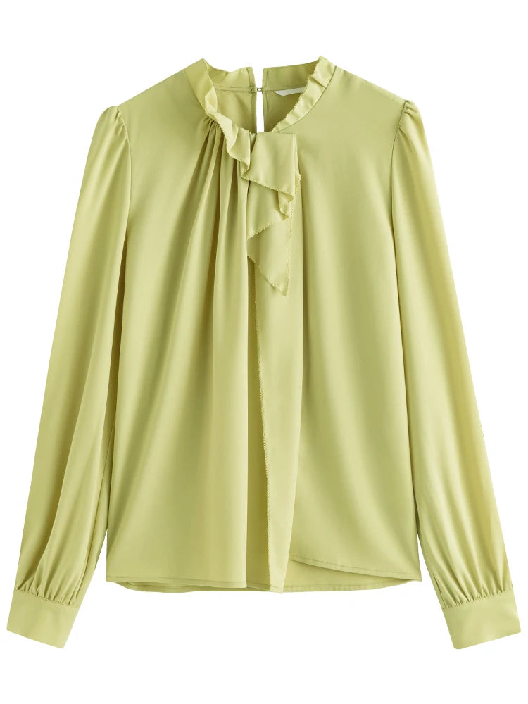 French Long-sleeved Vintage Shirt for Women Spring Summer Niche Style Wood Ear Design Commuter Solid Shirt Office Lady