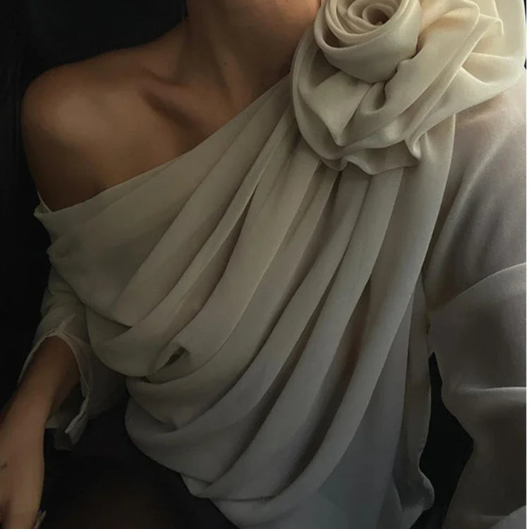 Women's Blouse Sexy Sker Collar Long Sleeve Ladies Office Blouse and Shirts Female Tops Elegant 3D Flower Shirts