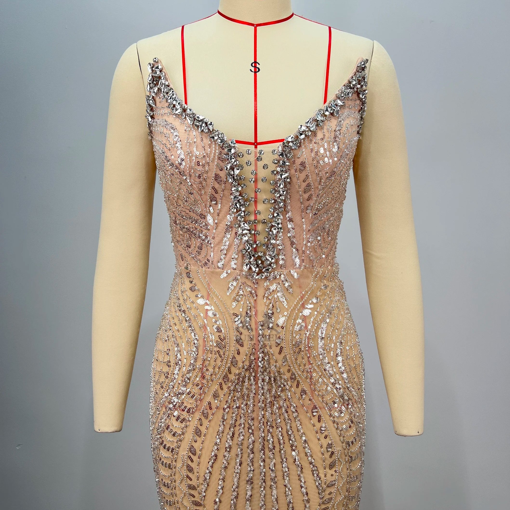 Luxury Diamond Champagne Sequins Sexy  Straplerss Ankle Length Dress Woman Birthday Party Dress Celebrity Cocktail Party Vestido