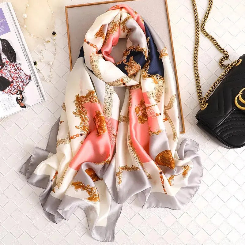 180*90cm Luxury Brand Spring Summer Autumn Women Clothing New Fashion Color matching printed silk scarf lady popular turba 43 180cmx90cm