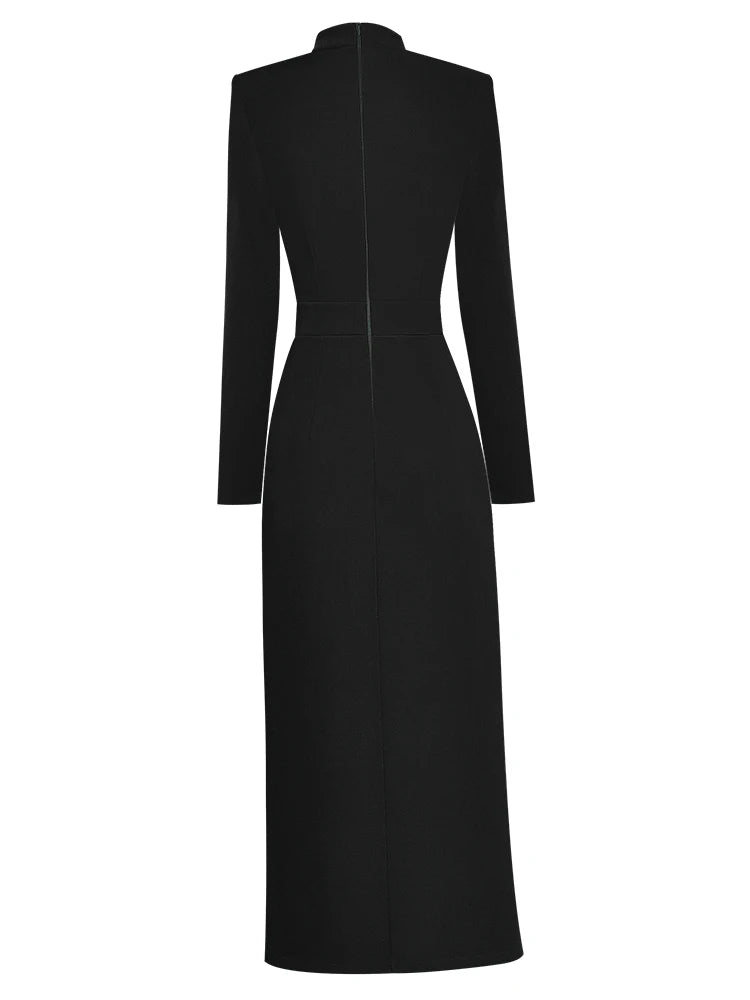 Runway Autumn Midi Dresses for Women Elegant Black Green Vestidos Long Sleeve Straight Party Robe Femme Plus Size XXL
