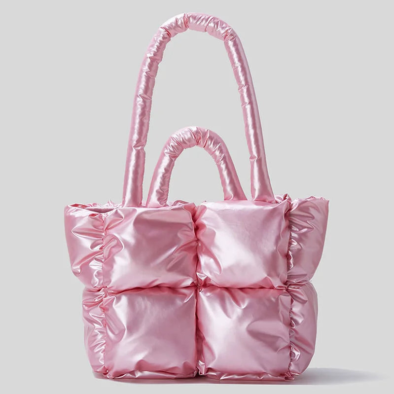 Fashion Large Tote Padded Handbags Designer Quilted Women Shoulder Bags Luxury Nylon Down Cotton Crossbody Bag Winter Purse Pink