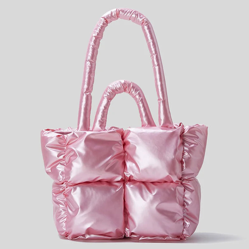 Fashion Large Tote Padded Handbags Designer Quilted Women Shoulder Bags Luxury Nylon Down Cotton Crossbody Bag Winter Purse Pink