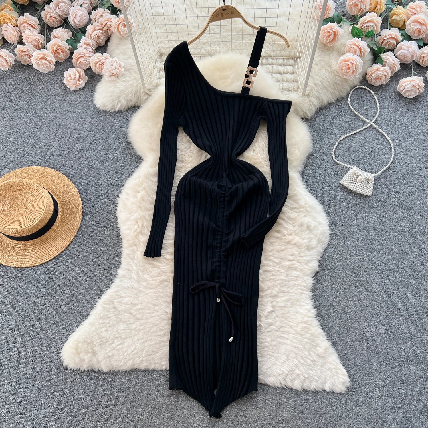 Women Dress Autumn Winter Sexy Package Hips Bodycon Dress Chic Fashion Luxury Knitted Dress Party Vestidos black One Size