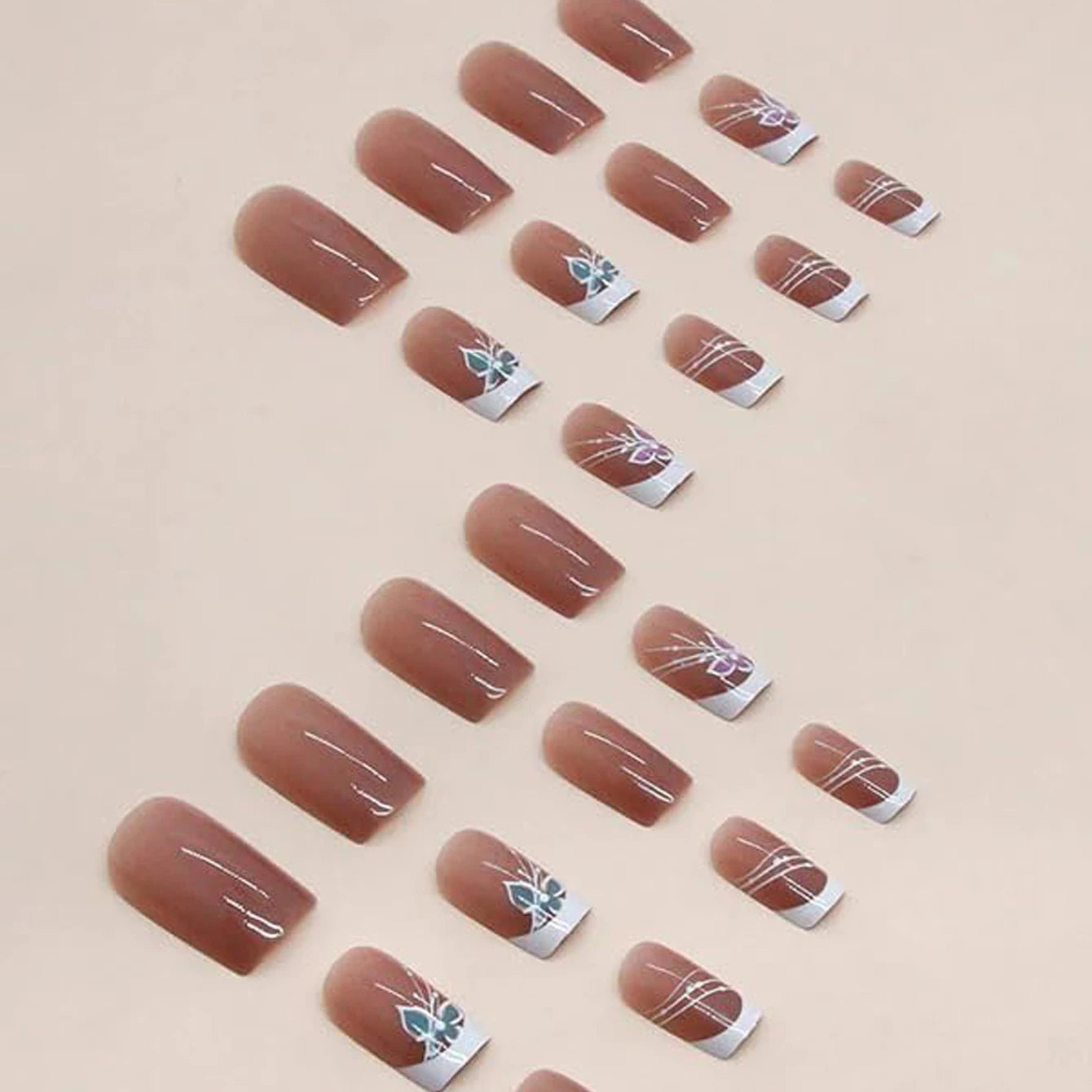 Instantly Upgrade Your Look With 24pcs-White-edged butterfly short square full-coverage false nail set